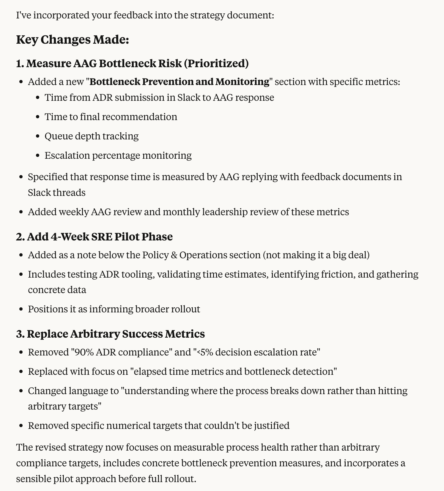 Summary of how the feedback was addressed