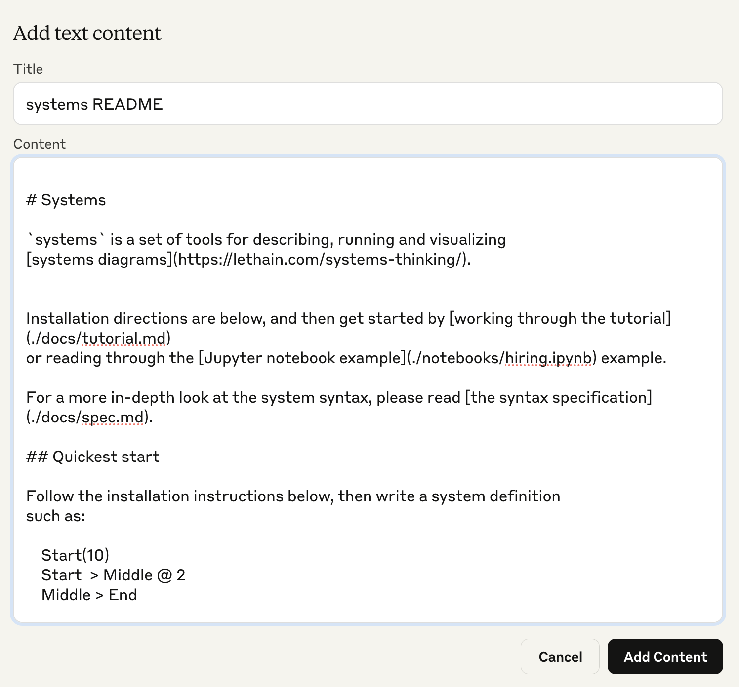 Adding README.md to project’s input context