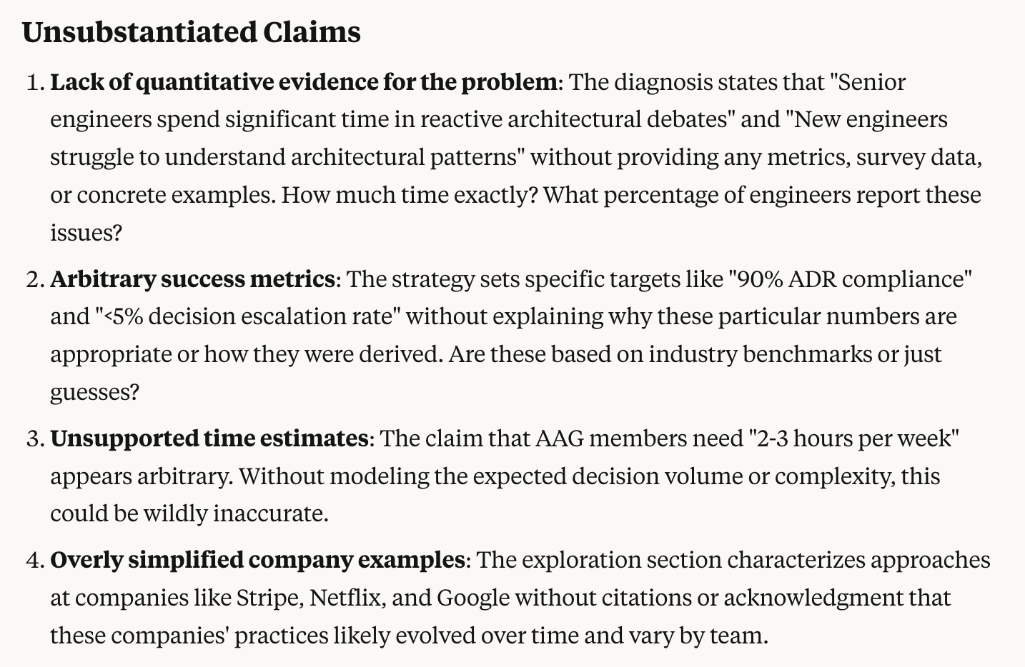 Unsubstantiated claims flagged by Claude Opus 4